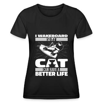Wakeboard Wakeboarder Katze - Frauen Funktions-T-Shirt - Schwarz - Vorne - AI Model Female 172 light (172cm)