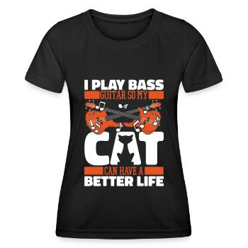 Bassiste Bass Guitare Basser Cat - T-shirt sport Femme - noir - Devant - AI Model Female 172 light (172cm)