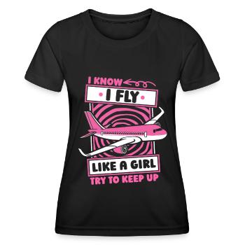 Flugbegleiter Stewardess Witzig - Frauen Funktions-T-Shirt - Schwarz - Vorne - AI Model Female 172 light (172cm)