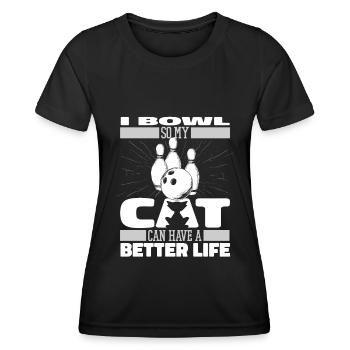 Bowling Bowlen Bowler Katze - Frauen Funktions-T-Shirt - Schwarz - Vorne - AI Model Female 172 light (172cm)