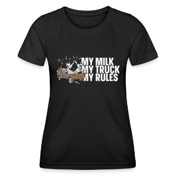 Lait de vache Drôle de wagon de lait - T-shirt sport Femme - noir - Devant - AI Model Female 172 light (172cm)