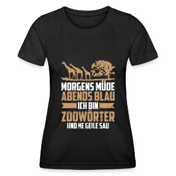 Tierpfleger Zoowärter Morgens Müde Abends Blau - Frauen Funktions-T-Shirt - Schwarz - Vorne - AI Model Female 172 light (172cm)