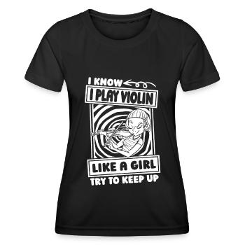 violin fiddle girl - Women's Functional T-Shirt - black - Front - AI Model Female 172 light (172cm)