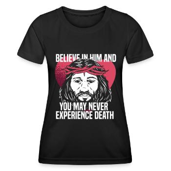 Christ Christianisme Cœur - T-shirt sport Femme - noir - Devant - AI Model Female 172 light (172cm)
