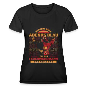 Feuerwehrmann Morgens Müde Abends Blau - Frauen Funktions-T-Shirt - Schwarz - Vorne - AI Model Female 172 light (172cm)