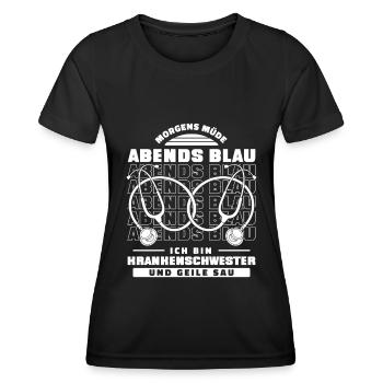 Krankenschwester Morgens Müde Abends Blau - Frauen Funktions-T-Shirt - Schwarz - Vorne - AI Model Female 172 light (172cm)