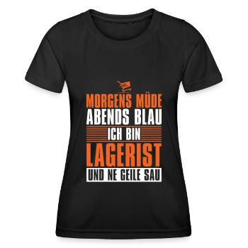 Lagerist Lagerarbeiter Morgens Mde Abends Blau - Frauen Funktions-T-Shirt - Schwarz - Vorne - AI Model Female 172 light (172cm)