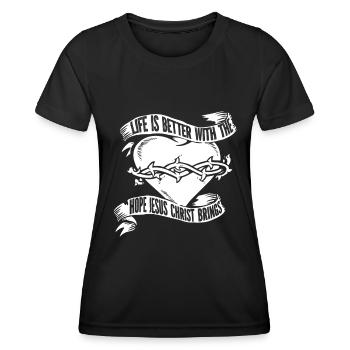 Christ Christianisme Cœur - T-shirt sport Femme - noir - Devant - AI Model Female 172 light (172cm)