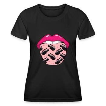 Kameramann Zunge - Frauen Funktions-T-Shirt - Schwarz - Vorne - AI Model Female 172 light (172cm)