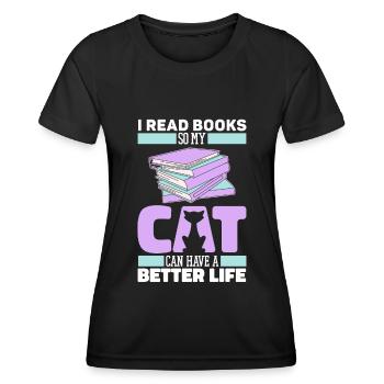 Livre, Rat de bibliothèque, Rat de bibliothèque, Chat - T-shirt sport Femme - noir - Devant - AI Model Female 172 light (172cm)
