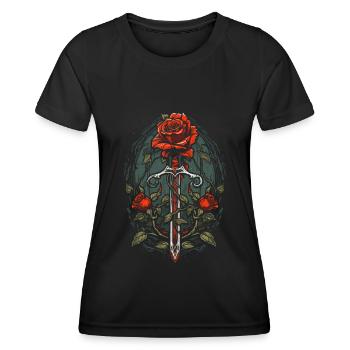 Red Rose Goth Sword - Women's Functional T-Shirt - black - Front - AI Model Female 172 light (172cm)