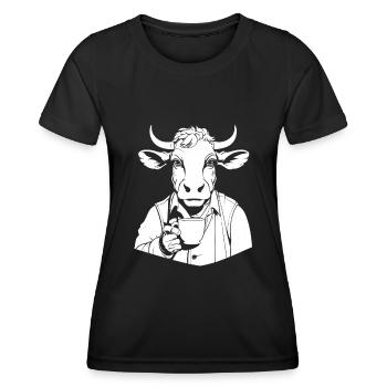 Vache, Agriculteur, Bétail, Café - T-shirt sport Femme - noir - Devant - AI Model Female 172 light (172cm)
