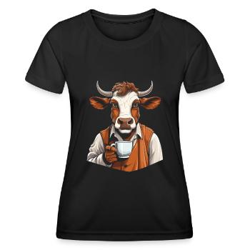 Vache, Agriculteur, Bétail, Café - T-shirt sport Femme - noir - Devant - AI Model Female 172 light (172cm)