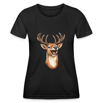 Cerf souriant - T-shirt sport Femme - noir - Devant - AI Model Female 172 light (172cm)