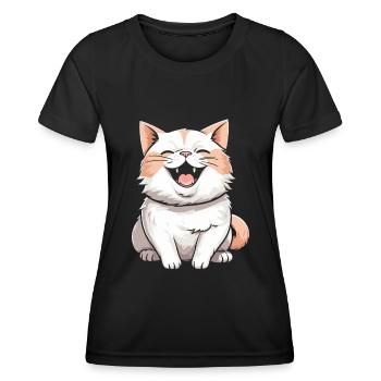 Chat souriant - T-shirt sport Femme - noir - Devant - AI Model Female 172 light (172cm)