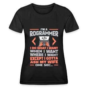 Développeur, Codeur, Programmeur - T-shirt sport Femme - noir - Devant - AI Model Female 172 light (172cm)