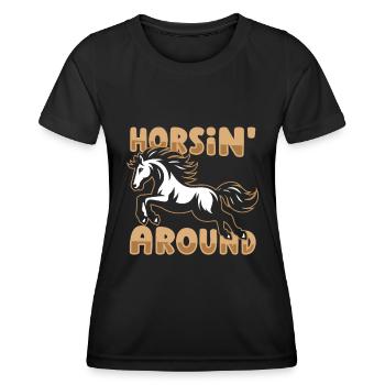 Pferd Reitsport - Frauen Funktions-T-Shirt - Schwarz - Vorne - AI Model Female 172 light (172cm)