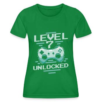 Gamer Gaming Level 7 Unlocked - Women's Functional T-Shirt - kelly green - Front - AI Model Female 172 dark (172cm)