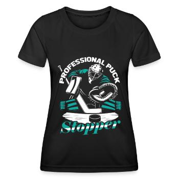 Eishockey Torwart Torwart Puck Hockey Puck - Frauen Funktions-T-Shirt - Schwarz - Vorne - AI Model Female 172 light (172cm)
