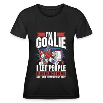 Eishockey Torwart Torwart Puck Nothing Scares Me - Frauen Funktions-T-Shirt - Schwarz - Vorne - AI Model Female 172 light (172cm)