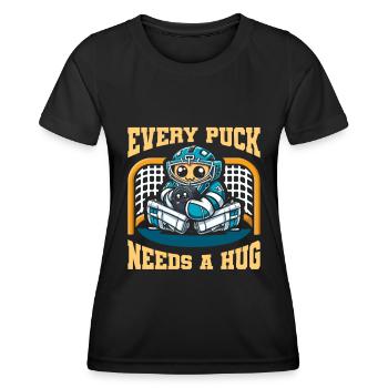 Eishockey Torwart Torwart Puck - Frauen Funktions-T-Shirt - Schwarz - Vorne - AI Model Female 172 light (172cm)