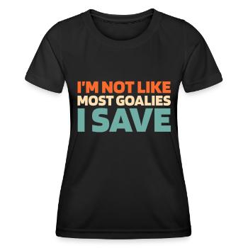 Eishockey Torwart Handschuhsparender Puck - Frauen Funktions-T-Shirt - Schwarz - Vorne - AI Model Female 172 light (172cm)