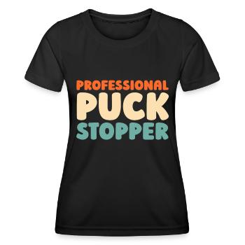 Eishockey Torwart Torwart Puck Hockey Puck - Frauen Funktions-T-Shirt - Schwarz - Vorne - AI Model Female 172 light (172cm)