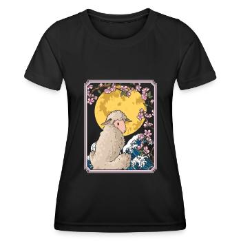 Schaf Japan Cherry Blossom Moon - Frauen Funktions-T-Shirt - Schwarz - Vorne - AI Model Female 172 light (172cm)