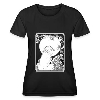Schaf Japan Cherry Blossom Moon - Frauen Funktions-T-Shirt - Schwarz - Vorne - AI Model Female 172 light (172cm)