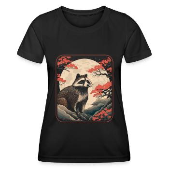 Waschbär Japan Cherry Blossom Moon - Frauen Funktions-T-Shirt - Schwarz - Vorne - AI Model Female 172 light (172cm)