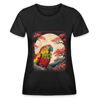 Papagei Japan Cherry Blossom Moon - Frauen Funktions-T-Shirt - Schwarz - Vorne - AI Model Female 172 light (172cm)