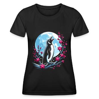 Pinguin Japan Cherry Blossom Moon - Frauen Funktions-T-Shirt - Schwarz - Vorne - AI Model Female 172 light (172cm)