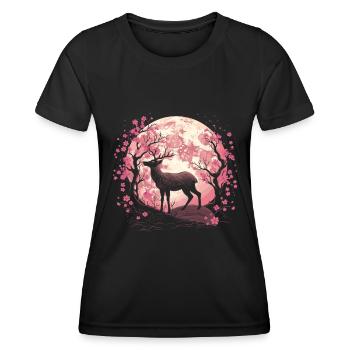 Hirsch Japan Cherry Blossom Moon - Frauen Funktions-T-Shirt - Schwarz - Vorne - AI Model Female 172 light (172cm)