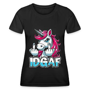 Einhorn Unicorn Idgaf - Frauen Funktions-T-Shirt - Schwarz - Vorne - AI Model Female 172 light (172cm)