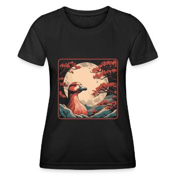 Ente Japan Cherry Blossom Moon - Frauen Funktions-T-Shirt - Schwarz - Vorne - AI Model Female 172 light (172cm)