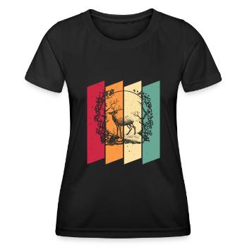 Hirsch Japan Cherry Blossom Moon - Frauen Funktions-T-Shirt - Schwarz - Vorne - AI Model Female 172 light (172cm)