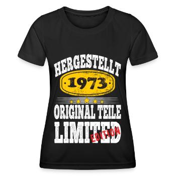 Hergestellt 1973 - Frauen Funktions-T-Shirt - Schwarz - Vorne - AI Model Female 172 light (172cm)