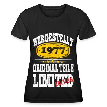Hergestellt 1977 - Frauen Funktions-T-Shirt - Schwarz - Vorne - AI Model Female 172 light (172cm)