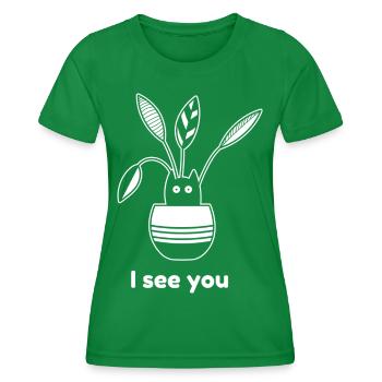 Lustiges Kätzchen "Ich sehe dich" - Frauen Funktions-T-Shirt - Kelly Green - Vorne - AI Model Female 172 dark (172cm)