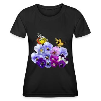 Stiefmütterchen Mit Gelben Schmetterlingen - Frauen Funktions-T-Shirt - Schwarz - Vorne - AI Model Female 172 light (172cm)