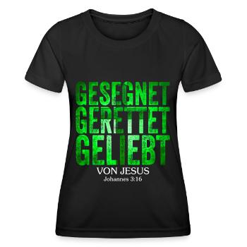 gesegnet gerettet geliebt von jesus christus - Frauen Funktions-T-Shirt - Schwarz - Vorne - AI Model Female 172 light (172cm)