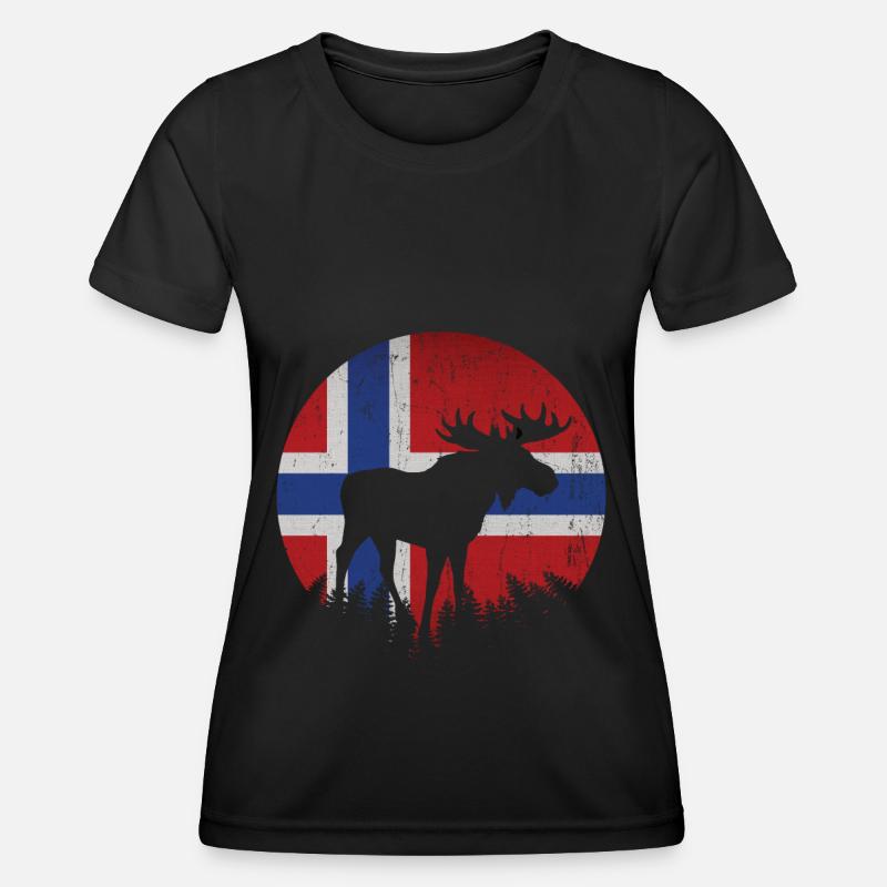 Norway Travel Moose Forest Scandinavia Gift Idea - Women's Functional T-Shirt - black