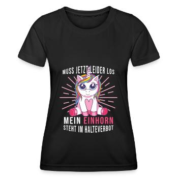 Muss jetzt los mein Einhorn steht im Halteverbot - Frauen Funktions-T-Shirt - Schwarz - Vorne - AI Model Female 172 light (172cm)