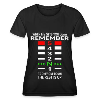 motorcycle biker moped mz one down four up S5 rider - Women's Functional T-Shirt - black - Front - AI Model Female 172 light (172cm)