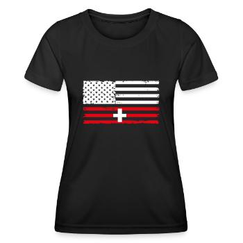 Suisse Amérique - T-shirt sport Femme - noir - Devant - AI Model Female 172 light (172cm)