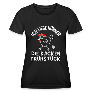 Ich liebe Hühner die kacken Frühstück - Huhn Ei - Frauen Funktions-T-Shirt - Schwarz - Vorne - AI Model Female 172 light (172cm)