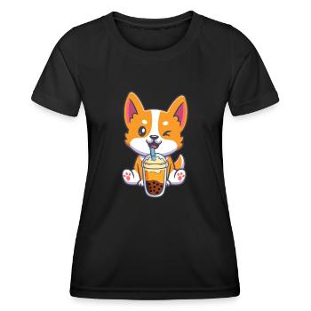 Bubble Tea Corgi - T-shirt sport Femme - noir - Devant - AI Model Female 172 light (172cm)