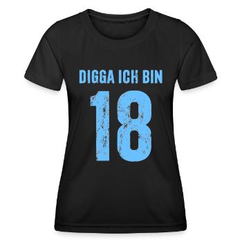 Digga Ich bin 18 - Geschenk zum 18. Geburtstag - Frauen Funktions-T-Shirt - Schwarz - Vorne - AI Model Female 172 light (172cm)