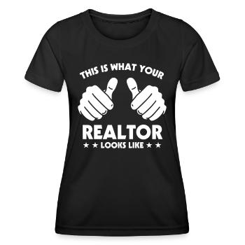 Agent immobilier Agent immobilier Cadeau d’agent immobilier - T-shirt sport Femme - noir - Devant - AI Model Female 172 light (172cm)