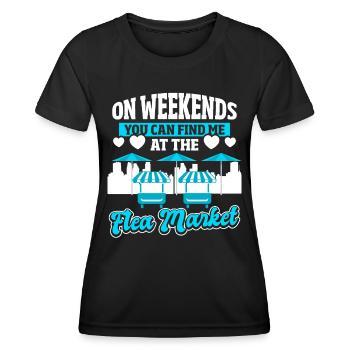 Vendeur junkie d’échange d’objets de collection - T-shirt sport Femme - noir - Devant - AI Model Female 172 light (172cm)